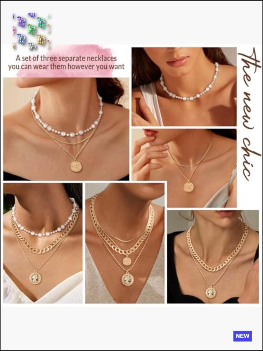 Gold Layered Choker Necklace Set Dainty Chunky Chain Retro Coin Pendant Jewelry - Picture 4 of 7